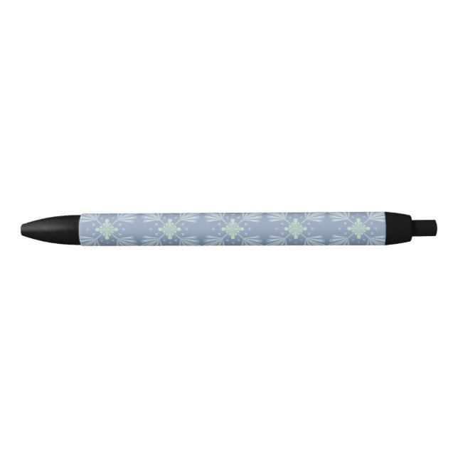 Blue Floral Abstract Pattern Black Ink Pen (Front)