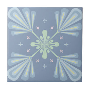 Blue Floral Abstract Pattern Ceramic Tile