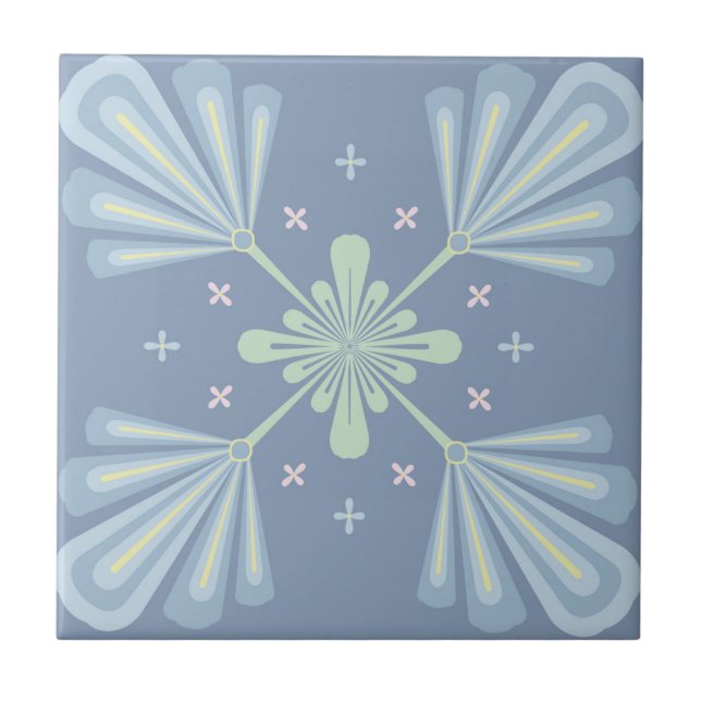 Blue Floral Abstract Pattern Ceramic Tile (Front)
