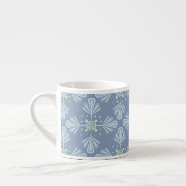 Blue Floral Abstract Pattern Espresso Cup (Left)
