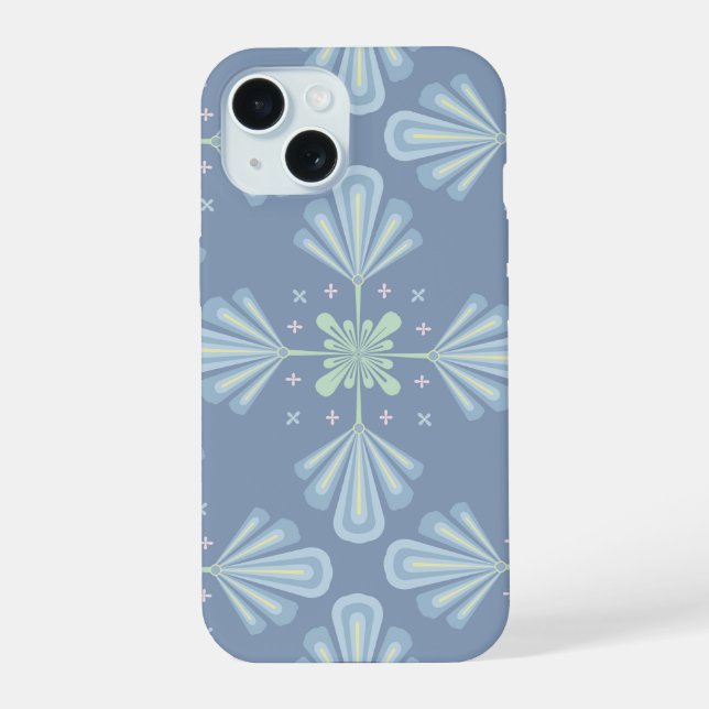 Blue Floral Abstract Pattern iPhone 15 Case (Back)