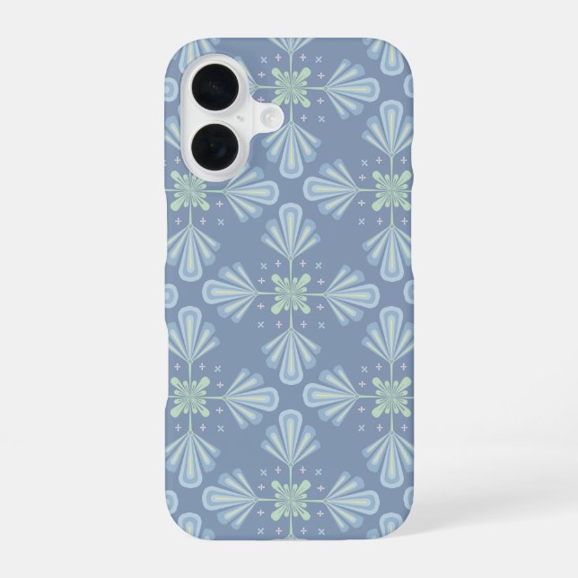 Blue Floral Abstract Pattern iPhone 16 Case (Back)