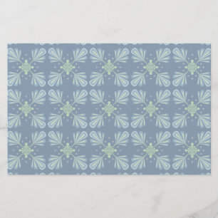 Blue Floral Abstract Pattern Stationery