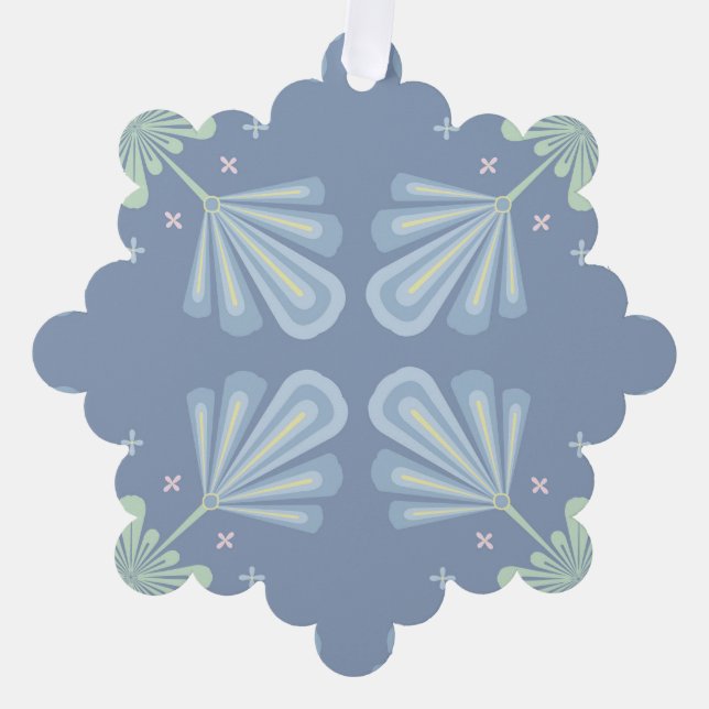 Blue Floral Abstract Pattern Tree Decoration Card (Front)