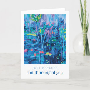 Blue Floral Abstract Thinking of You Thank You Card