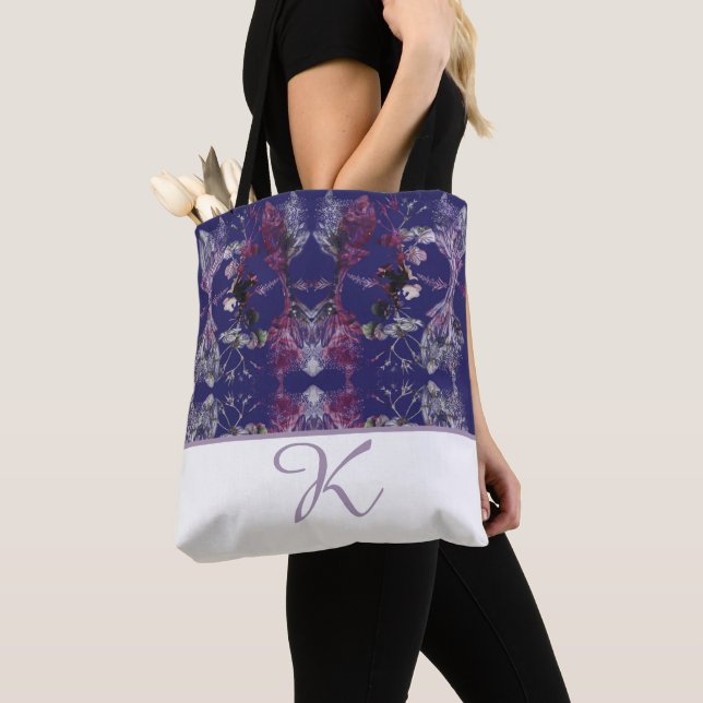 Blue Floral Abstract Tote Bag (Close Up)