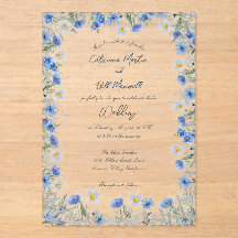 Blue Floral Acrylic Wedding Invitation