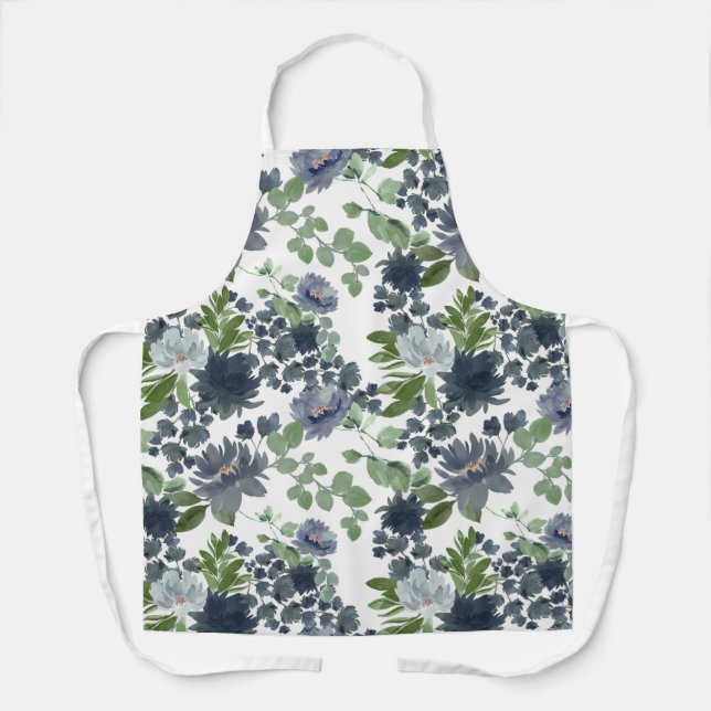 Blue Floral All-Over Print Apron (Front)