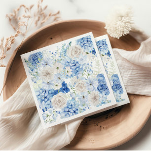 Blue Floral Allover Print Bridal Shower Napkin