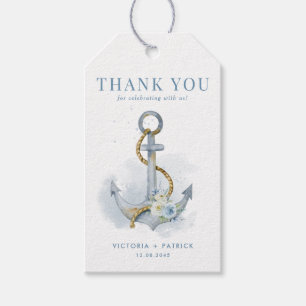 Blue Floral Anchor Nautical Wedding Thank You Gift Tags