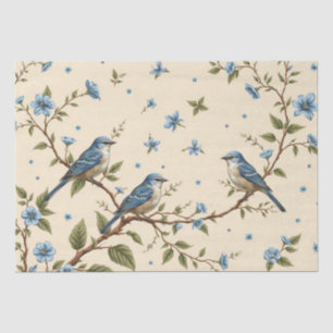 Blue Floral and Bird Design Decoupage  Tissue Paper
