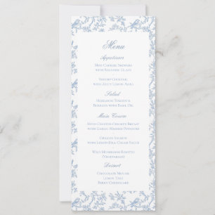 Blue Floral and Bird Toile Wedding Menu Card