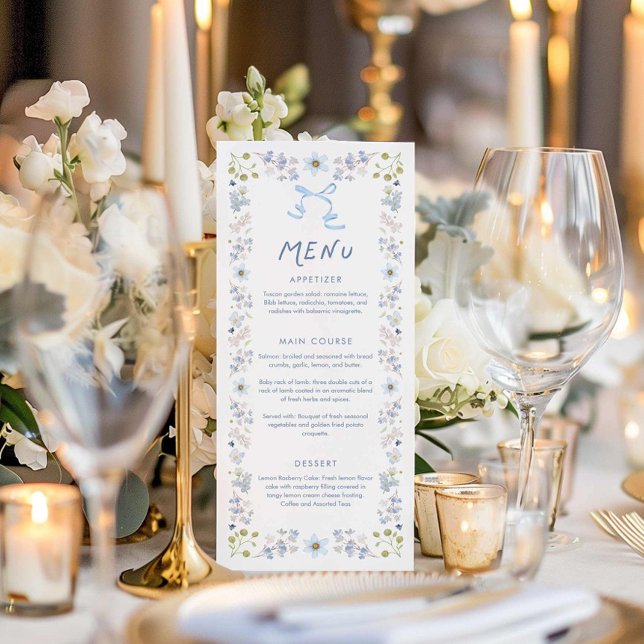 Blue Floral and Bow Bridal Shower Menu (Blue floral and bow bridal shower menu)