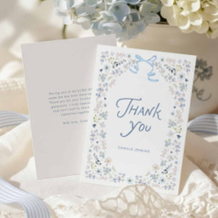Blue Floral and Bow Bridal Shower Thank you  Card