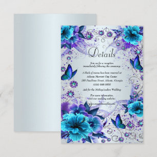 Blue Floral And Butterfly Wedding Details Enclosure Card