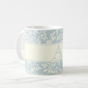 Blue Floral and Foliage Monogram Coffee Mug