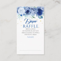 Blue Floral and Gold Dots Diaper Raffle Ticket