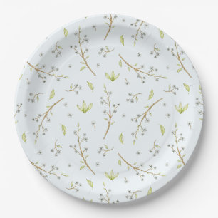 Blue Floral and Greenery boy baby shower Paper Plate