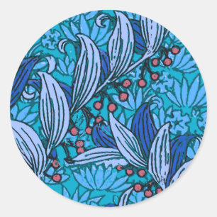 Blue Floral Antique Boho Modern Classic Round Sticker