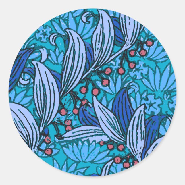 Blue Floral Antique Boho Modern Classic Round Sticker (Front)