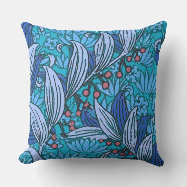 Blue Floral Antique Boho Modern Cushion (Front)