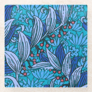 Blue Floral Antique Boho Modern Glass Coaster