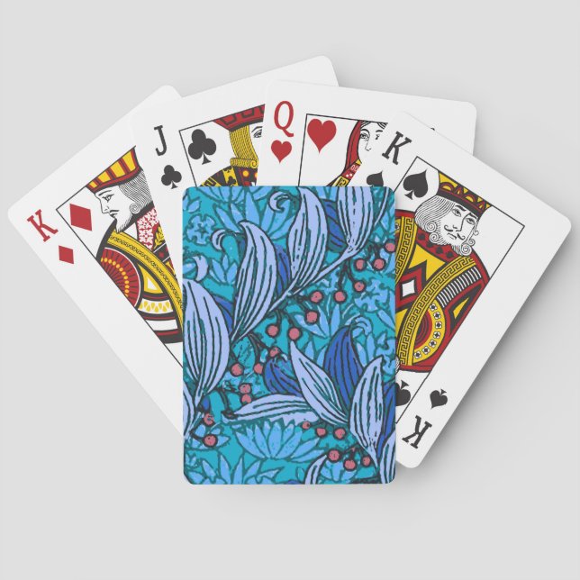 Blue Floral Antique Boho Modern Playing Cards (Back)