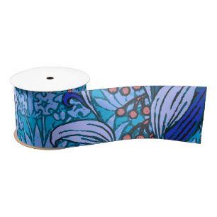 Blue Floral Antique Boho Modern Satin Ribbon