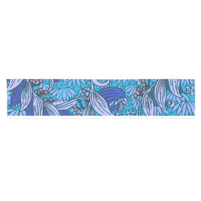 Blue Floral Antique Boho Modern Short Table Runner (Horizontal)
