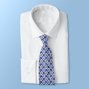 Blue Floral Arabic Pattern Neck Tie