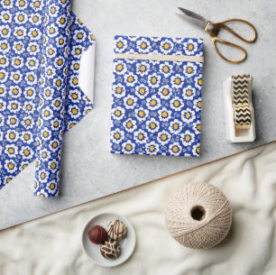 Blue Floral Arabic Pattern Wrapping Paper