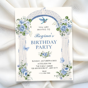 Blue floral arch birthday invitation
