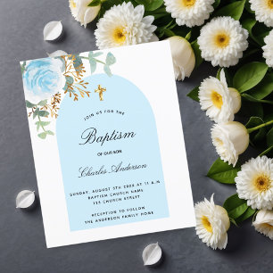 Blue floral arch budget baptism invitation