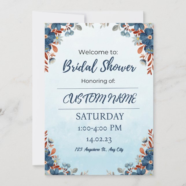 Blue Floral Arch Summer Bridal Shower Invitation (Front)
