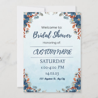 Blue Floral Arch Summer Bridal Shower Invitation