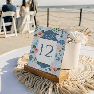 Blue Floral Art Deco Wedding Table Cards Seating