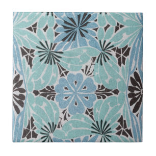 blue floral art nouveau design ceramic tile