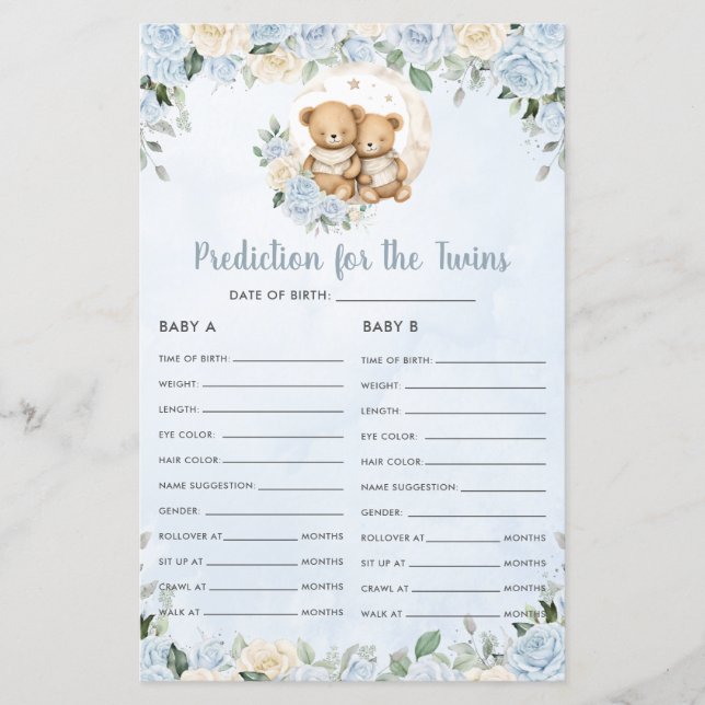 Blue Floral Baby Bears Prediction for Twins Game (Front)