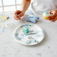 Blue Floral Baby Boy Scooter "Ciao Bambino" Paper