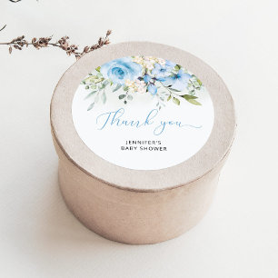 Blue floral baby boy shower classic round sticker