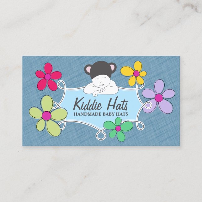 Blue Floral Baby Doodle Frame for Handmade Sellers Business Card (Front)