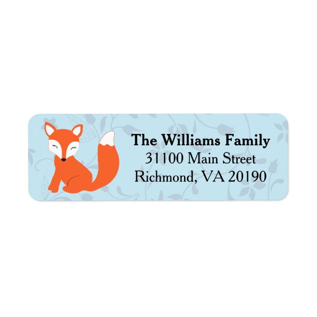 Blue Floral Baby Fox Return Address Label (Front)