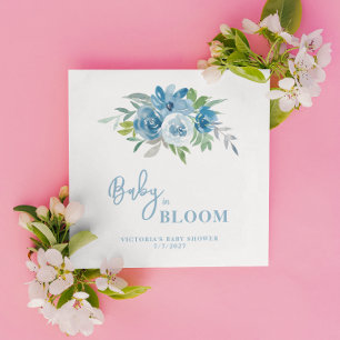 Blue Floral Baby in Bloom Baby Shower Napkin