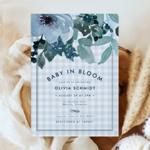 Blue Floral Baby in Bloom Gingham Boy Baby Shower