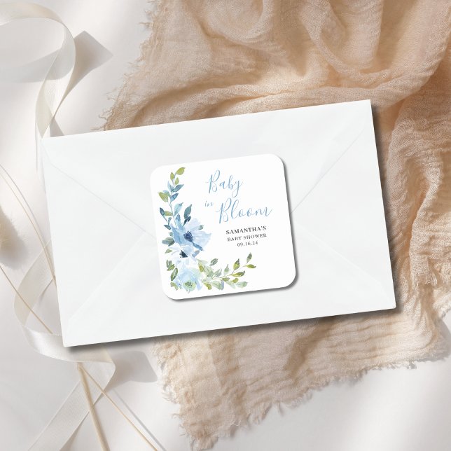 Blue Floral Baby In Bloom Shower  Square Sticker (Creator Uploaded)
