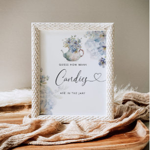 Blue floral baby is brewing guess how many candies poster