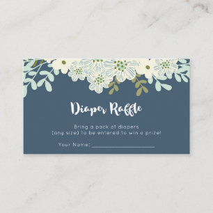 Blue Floral Baby Shower Diaper Raffle Enclosure Card