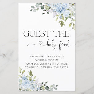 Blue Floral Baby Shower Guess the Baby Food Game