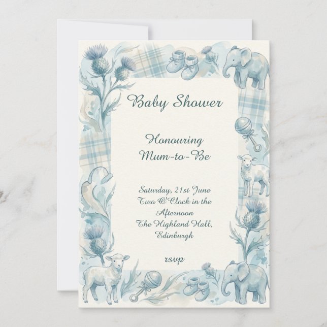 Blue Floral Baby Shower Invitation (Front)