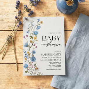 Blue Floral Baby Shower Invitation